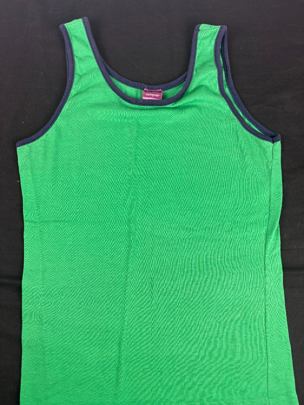 Vintage Campus Espirit Green Tank Top Navy Blue Trim Mens M Fits Small 80s